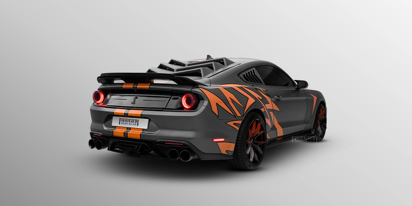 Ford Mustang Gray Orange Back Side View